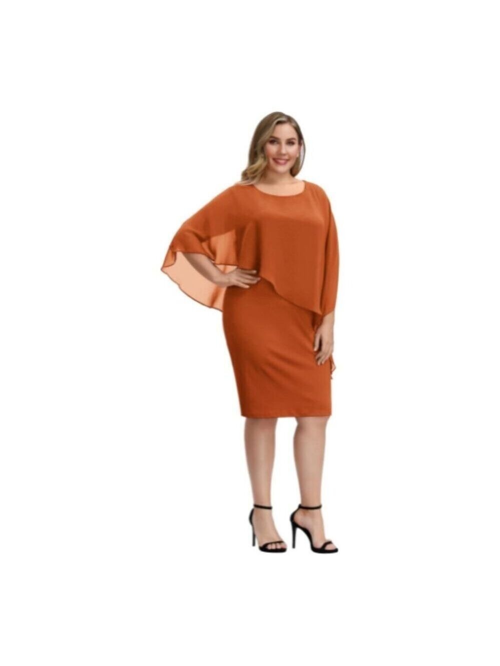 **Hanna Nikole** Cape Dress with Chiffon Overlay Bodycon Pencil Dress Small